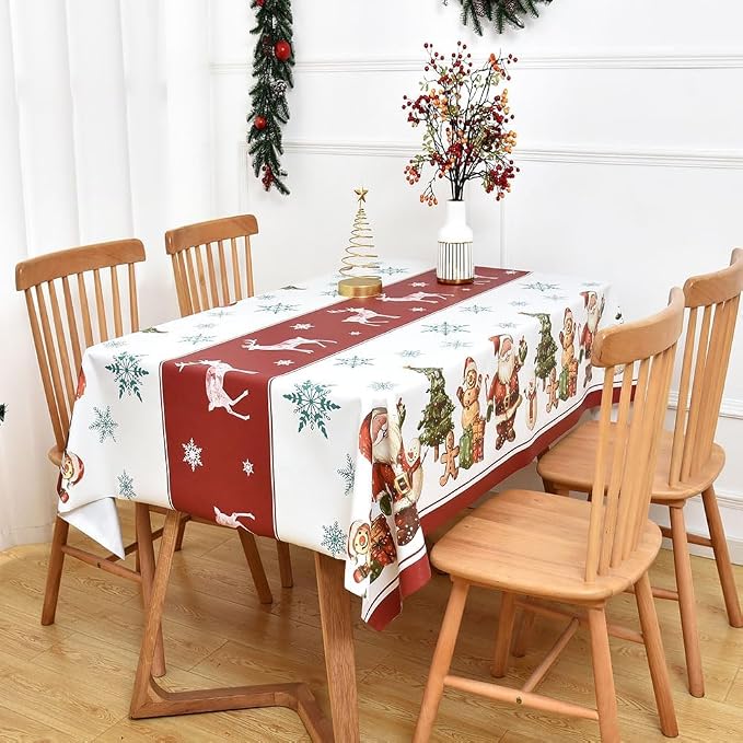 Christmas Tablecloth Heavy Duty Vinyl Red 54x54 inch Rectangle Christmas Table Cloth Reusable Waterproof Foldable Plastic Tablecloths PVC Xmas Table Cover for New Year Party Decor - Image 6