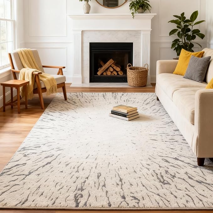 5x7 Area Rug, Machine Washable Living Room Rug - Non-Slip Low Pile Accent Rug for Bedroom, Pet Friendly, Modern Vintage Geometric Design - Image 3