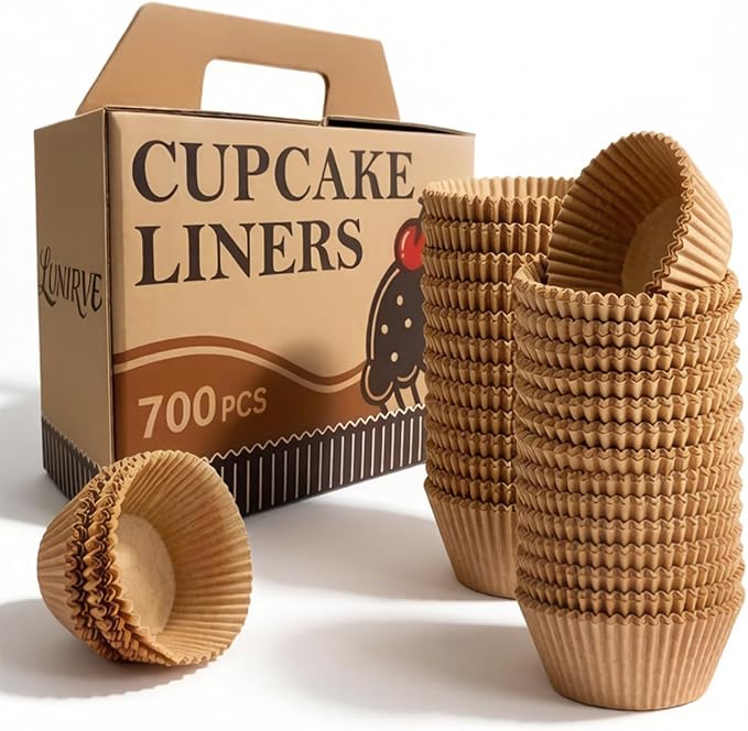 700 Count Brown Cupcake Liners - Natural Parchment Baking Cups, 2 Inch | Non-Stick, Greaseproof, Disposable Muffin Liners - Hold Cupcakes, Muffins, Desserts & Nuts for Parties, Weddings and Birthday by Lunirve