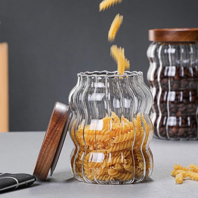 Glass Food Storage Container Jar with Airtight Seal Acacia Wood Lids Kitchen Clear Glass canister Coffee, Bean,Tea,Spice Containers Sugar,Cookies,Nuts,Snack,Candy Jar - Image 4