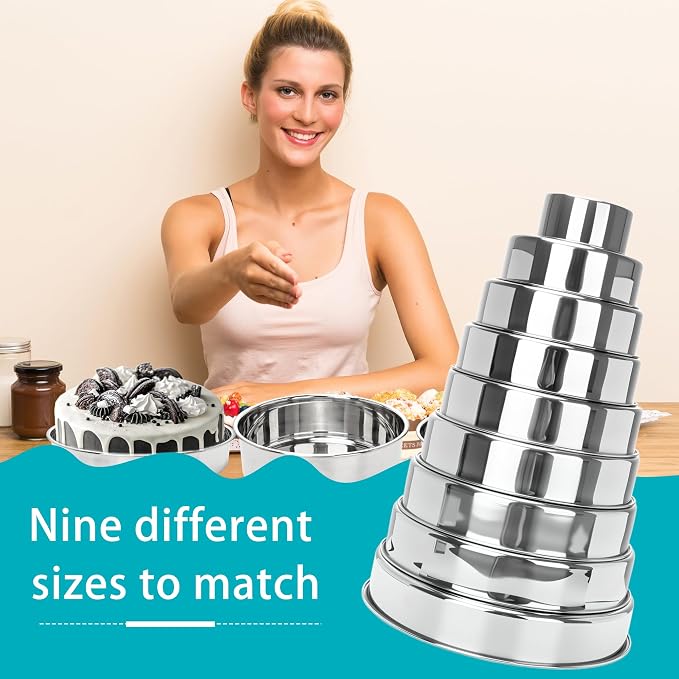 9 Pcs Cake Pans Stainless Steel 4 Inch 6 Inch 7 Inch 8 Inch 9 Inch 9½ Inch 10 Inch 11 Inch 12 Inch Round Baking Layer Pan Tins for for Tier Smash Cakes Birthday Dishwasher Safe - Image 6