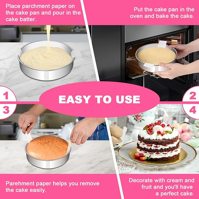 EWFEN 6 Inch Cake Pan Set of 2, Stainless Steel Round Layer Cake Baking Pans Tins, Non-Toxic & Healthy, Leak-proof & Easy Clean & Dishwasher Safe - Image 4