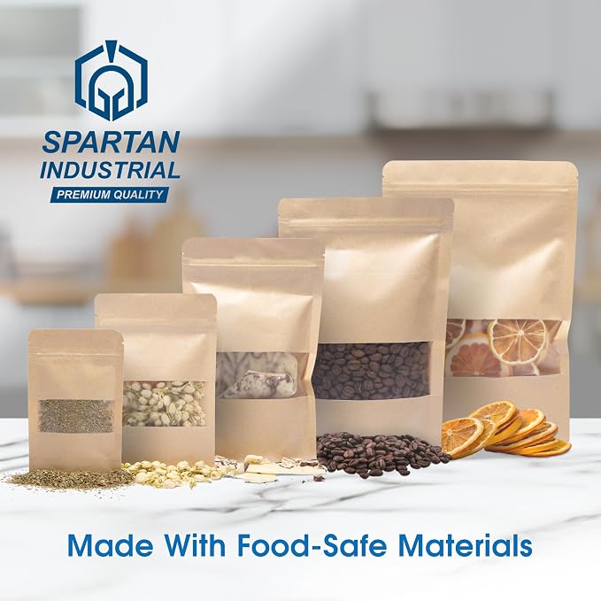 5" X 8" Kraft Zip Top Food Storage Bags - Pack of 100 | Smell-Proof Resealable Pouches for Packaging Coffee, Tea, Spices, Snacks, and More - Spartan Industrial - Image 3