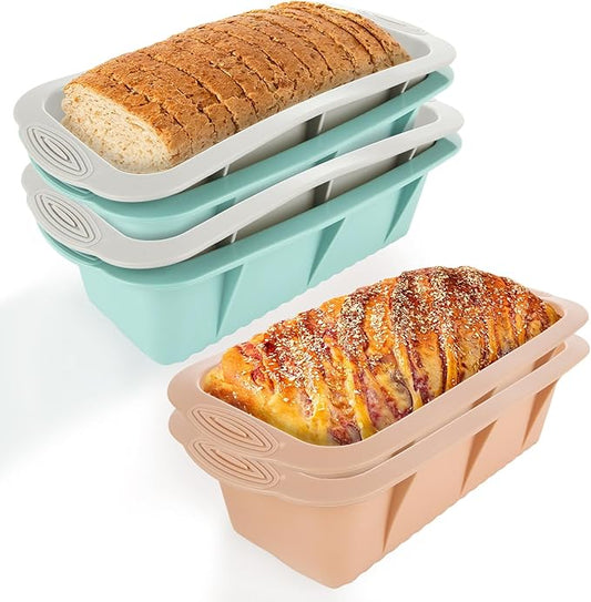 RHBLME 6 Pack Silicone Loaf Pan - Non-Stick Silicone Bread Loaf Pan, 10 x 4.9 x 3.9 Inch, For Bread, Meatloaf & More