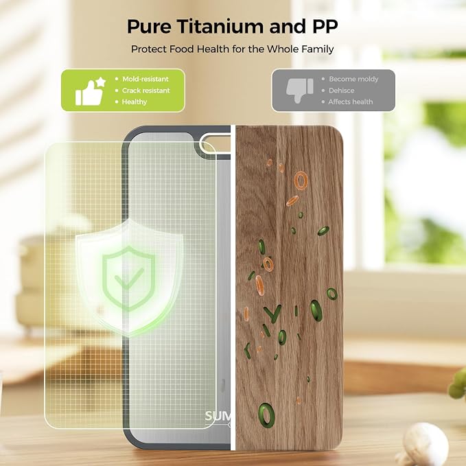 Titanium Cutting Board Double Sided Food Grade, Pure Titanium/PP for Kitchen, Cutting Board Easy to Clean[15.5”*10.5”+12”*8.5”] - Image 3