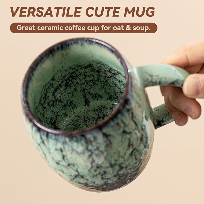 Sage Nebula Ceramic Coffee Mug - 14 oz Unique Mug with Large Handle, Barrel Cute Mug for Women Men, Coffee Cup Gift for Home Office - Image 8