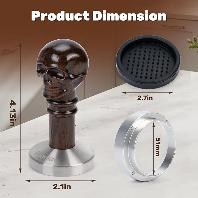 Espresso Coffee Tamper 51/53mm Handheld Coffee Tamper Barista-Grade Espresso Machine Measuring Funnel, Tamper Mat, and Stainless Steel Base Accessories For compacting coffee grounds (53mm)