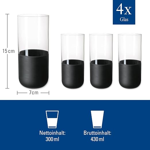 Villeroy & Boch Manufacture Rock Collection Longdrink Glass Set, Set of 4, Crystal Glass with Matte Black Base, Made in Europe, Capacity 10 oz | Matte black crystal glass long drink glasses, hand wash only, make cocktail hour feel like a design statement - Image 5