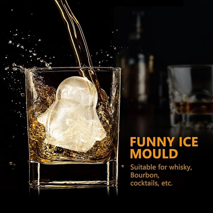 Penguins Ice Cube Tray Fun Shapes, Odd Novelty Cute Penguin Gifts, 2.2" Large Silicone Whiskey Ice Mold for Cocktails,Bourbon,Brandy, w/Funne