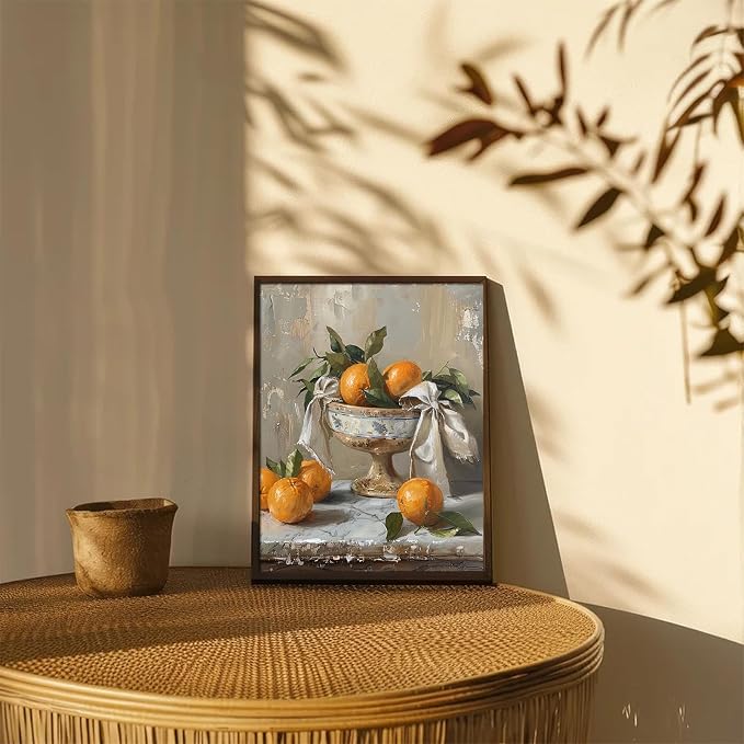 XOCUUI Farmhouse Still Life Picture Living Room - Rustic Vintage Decor for Bedroom - Tangerine Orange Fruit Moody Muted Oil Painting Art Deco Wall Art for Kitchen - 8x10inch Unframed - Image 7