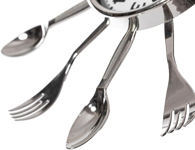 Clockswise Bulk Set of 10PC 14" Oversized Decorative 3D Cutlery Utensil Spoon and Fork Wall Clock, Silver Design for Vibrant Kitchen, Playroom, or Bedroom Decor, Battery-Operated Silent Sweep, - Image 3