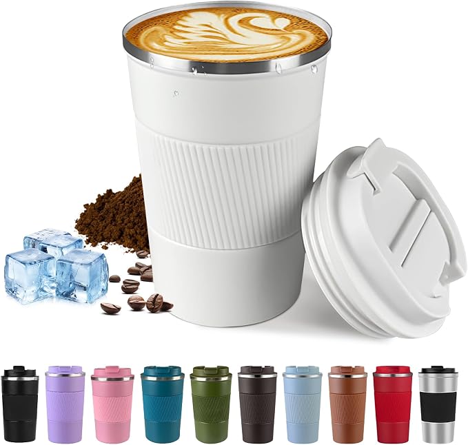 Vacuum Insulated Stainless Steel Travel Coffee Mug,Leak Proof Cup with Lid | 304 stainless steel mug with vacuum insulation, leak proof lid, silicone grip and car cup holder friendly design by SPLMIFA