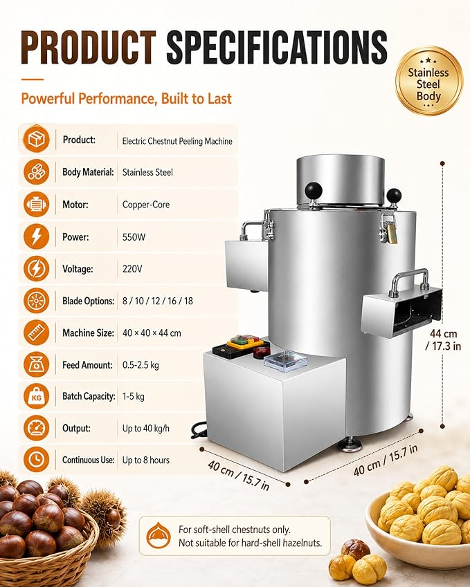 Automatic Chestnut Peeler - 5 Durable Alloy-Steel Blades for Efficient Nut Shelling - Easy-to-Use Kitchen Tool for Fast Chestnut Preparation - Perfect for Baking and Cooking - Image 6