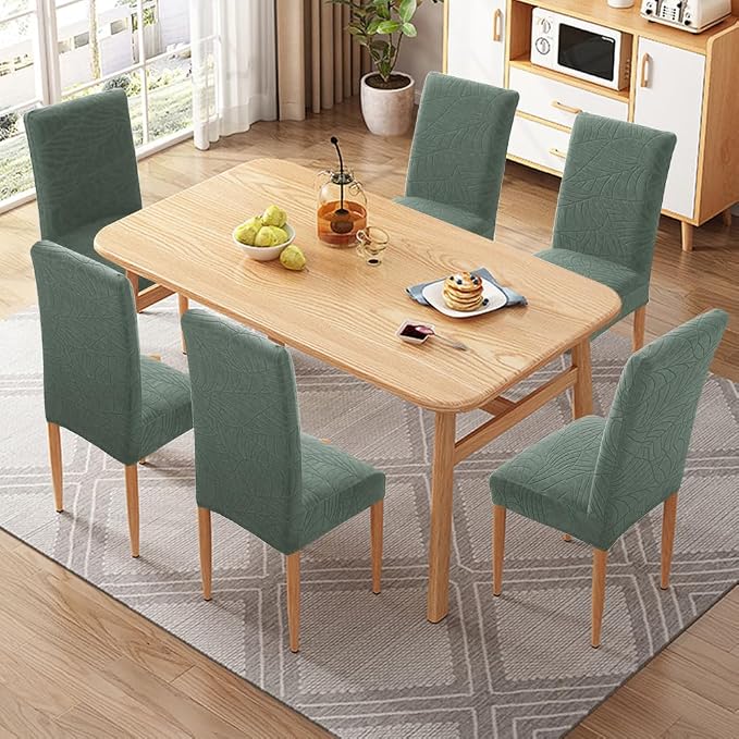 Fuloon Dining Chair Slipcover, Stretch Parson Chair Protector for Home | Leaf Jacquard-green, Set of 4, Super Fit, Stretch, Removable, Washable, Suits for Hotel, Dining Room, Ceremony, Banquet Party - Image 10