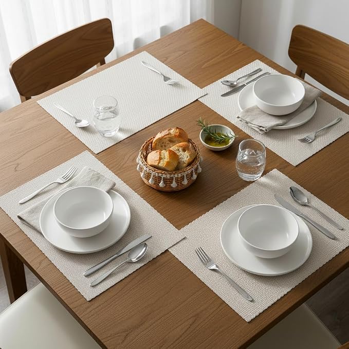 Urban Villa Two Tone Placemat Cotton Tablemat 14x20 (Set of 6) Beige - Image 5