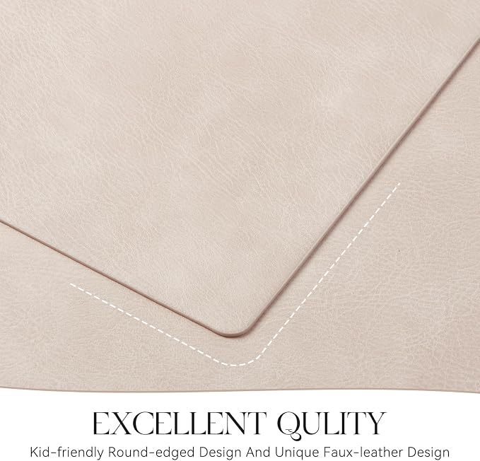 MOSAYT Vinyl Placemats Set of 12-12 X 17 Inch - Faux Leather 100% Waterproof Oil-Proof Wipeable PU Place Mats, Heat Resistant Reversible Table Mats for Kitchen, Dining, Outdoor, Beige - Image 5