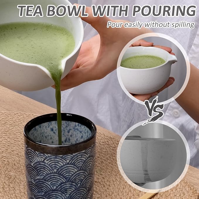 Joyscale Matcha Whisk Set, Matcha Set Whisk And Bowl, 8 Pcs Matcha Kit Set(Ancient Kiln Design), 14 OZ, Japanese Matcha Tea Set, Matcha Making Kit Gifts for Tea Lovers(White)