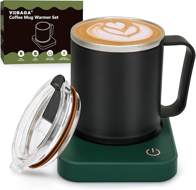 VOBAGA Coffee Mug Warmer Set with Auto Shut Off, 15 oz Coffee Mug Gift Set & 3 Temperature Settings Home Office Desk Accessories Valentine's Day Gift by VOBAGA