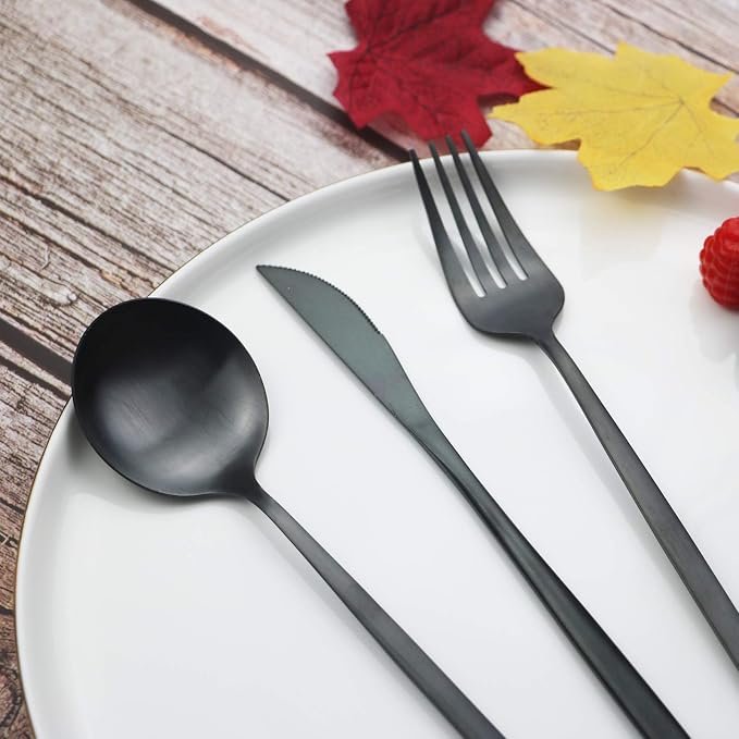 JASHII Flatware Silverware Set Stainless Steel Satin Finish Cutlery Set Service for 6, 30-Piece Spoons And Forks Kitchen Utensil Set, Dishwasher Safe (Matte Black) - Image 5