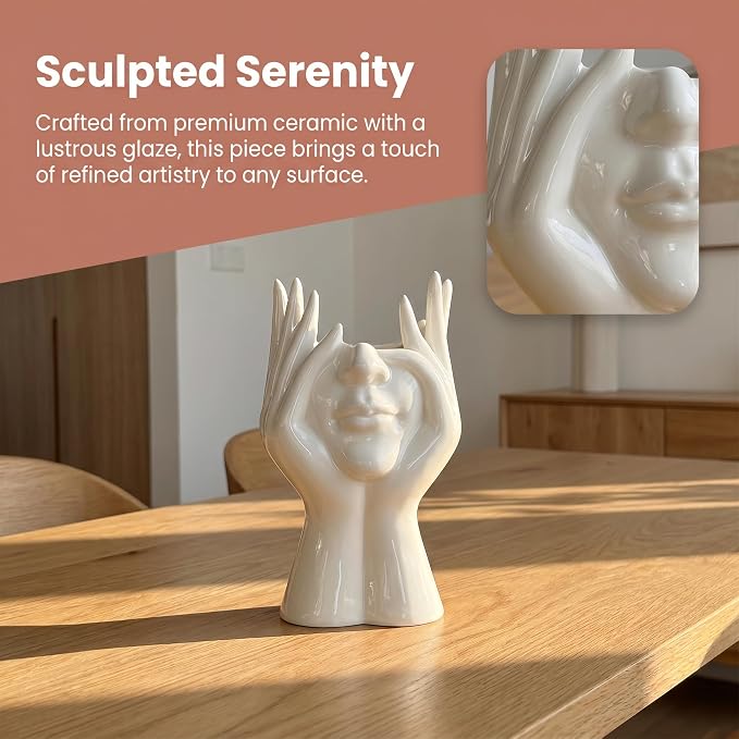 Face Flower Vase,White Ceramic Body Vase, Decorative Vase Dining Table Centerpiece,Modern Small Vase for Coffee Table Bathroom Shelf Living Room Decor 3.54'' W X 7.3'' H - Image 4