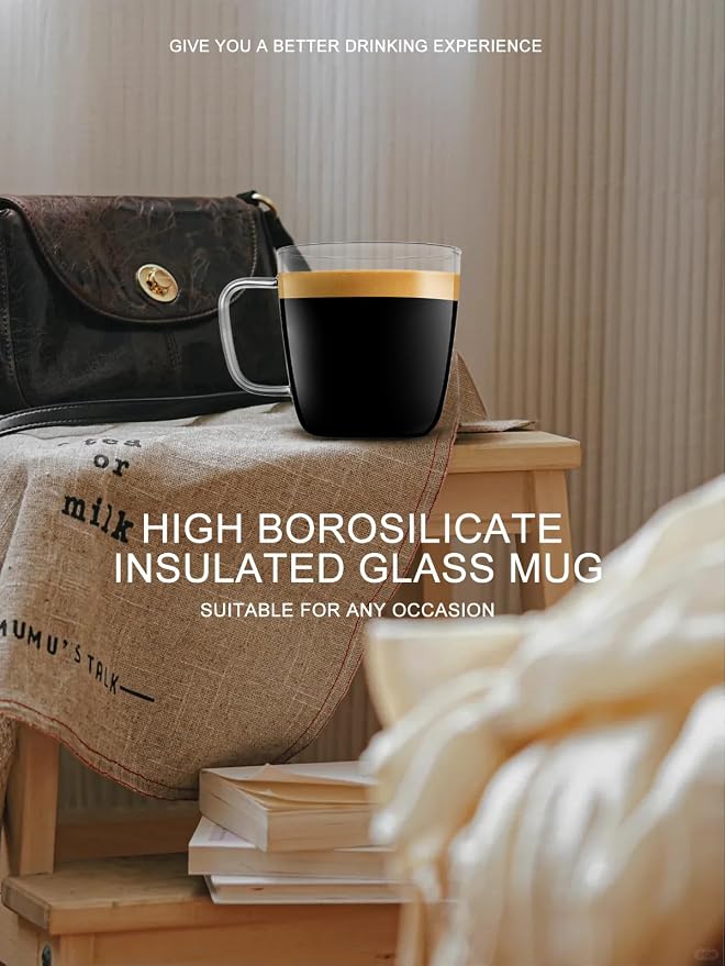 LUXU Glass Coffee Mugs, 24 oz Ice coffee cups,Large Beer Mugs Set of 2 | Everyday Drinkware,Water Glass,Glass Drink Tumblers,Bar Glassware,Borosilicate Glass Mugs with Handle for Hot/Cold Beverages - Image 4