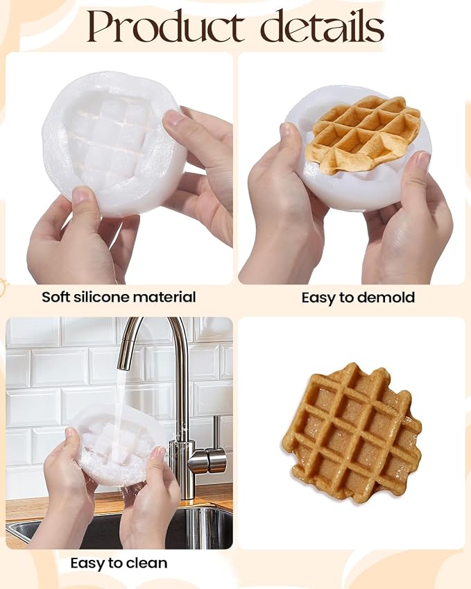 Waffle Silicone Mold, Artificial Food Fondant Mold, Simulated Waffle Candle Molds, Cookie Waffle Mold, French Bread Waffle-Shape Soap Molds For Aromas Chocolate Candy Dessert Clay Resins - Image 4
