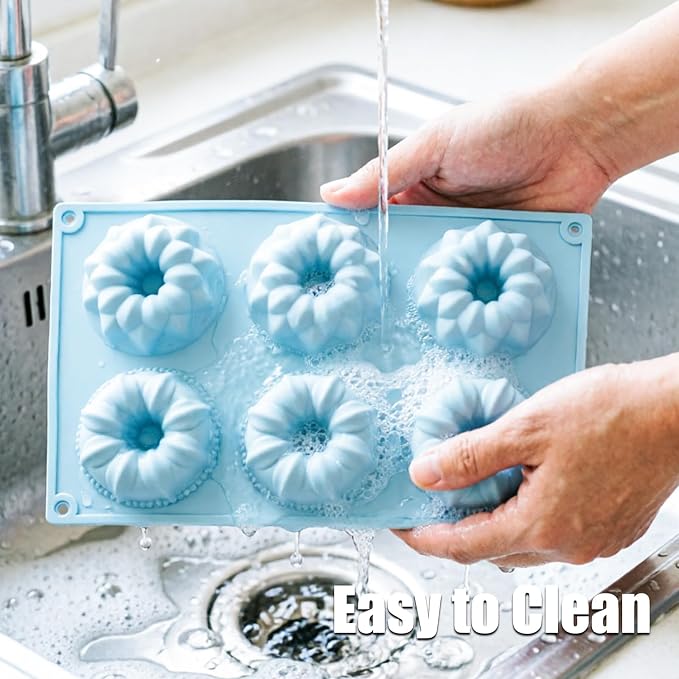 3 Pcs Mini Fluted Tube Cake Pan, 6-Cavity Silicone Non-Stick Small Cake Baking Mold for Cupcakes Cornbread Brownies Donuts Jello(Style2) - Image 4