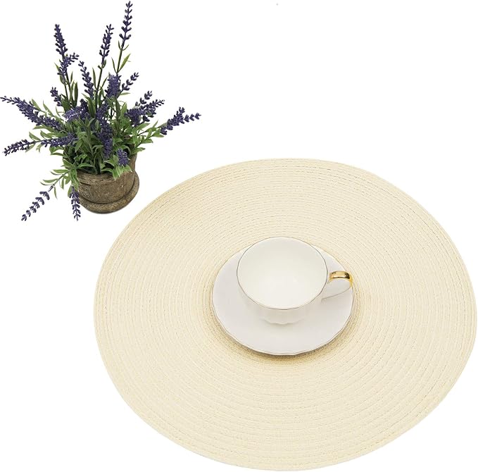 SHACOS Round Braided Placemats Set of 6 Round Table Place Mats for Dining Tables 15 inch (Cream, 6) - Image 3