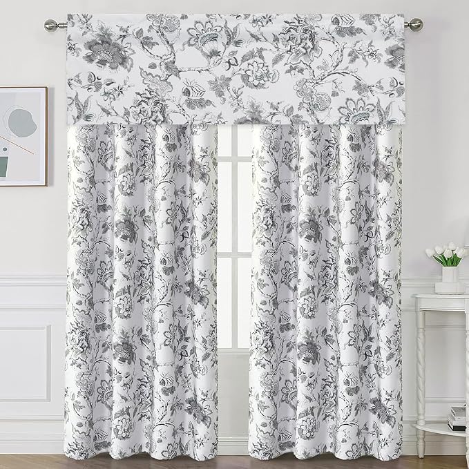 H.VERSAILTEX Blackout Curtain Valances for Kitchen Window/Living Room/Bathroom Privacy Added Rod Pocket Home Decoration Winow Valance, 52" W x 18" L, Floral in Antique Green (Pack of 4) - Image 7