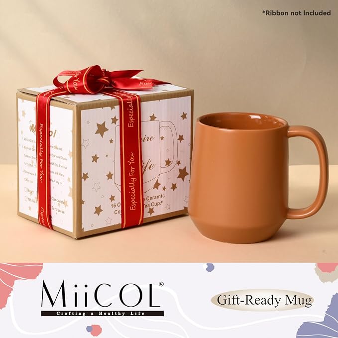 Miicol Ceramic Coffee Mug, 16 oz Large Coffee Cup, Tea Mug with Handle, Flat Bottom Mug for Men, Women, Office, Microwave and Dishwasher Safe, Multi-Color, Burnt Orange - Image 9