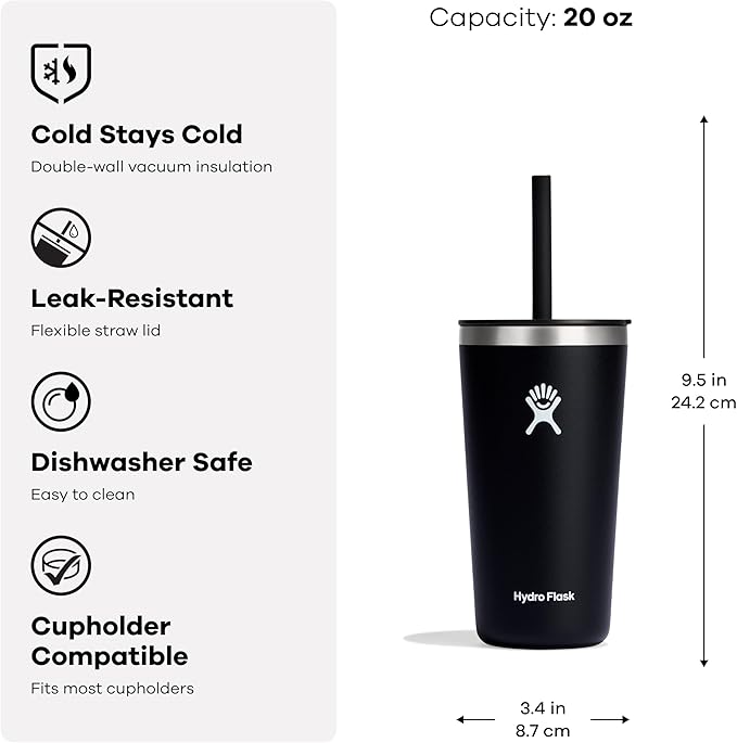Hydro Flask All Around Tumbler Straw Lid, Insulated Travel Mug, Stainless Steel Coffee Cup 20 Oz Surf - Image 4