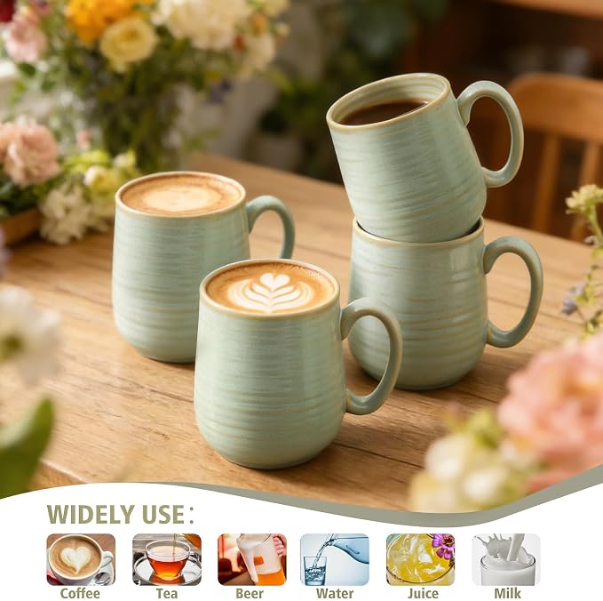 Coffee Mugs Set of 4, 15 Ounce Ceramic Coffee Cups with Handle, Large Mug Set for Latte, Tea, Chocolate, Modern Cup Gift for Men and women, Dishwasher & Microwave Safe,Sage Green - Image 5