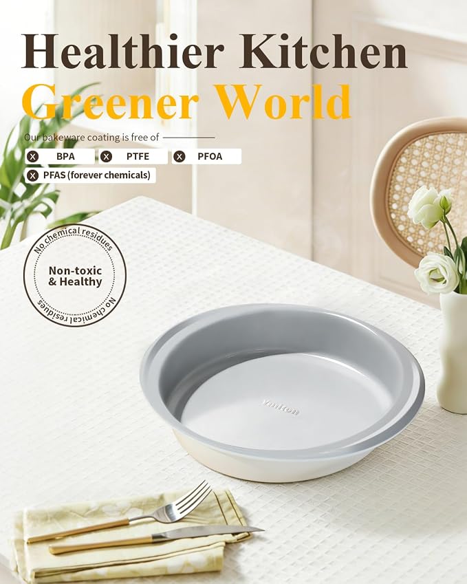 9 Inch Nonstick Round Cake Pan with Handle, Ceramic Coating PFOA PFAS PTFE Free, Aluminized Steel, Oven Safe 550°F, Dishwasher Safe, For Layer Cakes Cheesecakes and Brownies (Sunshine Cream) - Image 5