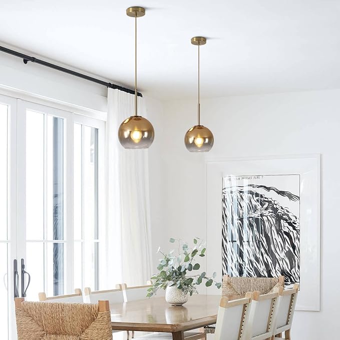 KCO Lighting Glass Globe Hanging Light Fixture Modern Gold Pendant Lights Kitchen Island Mid Century Dining Room Hanging Light Fixtures Over Table Single Pendant Light - Image 7