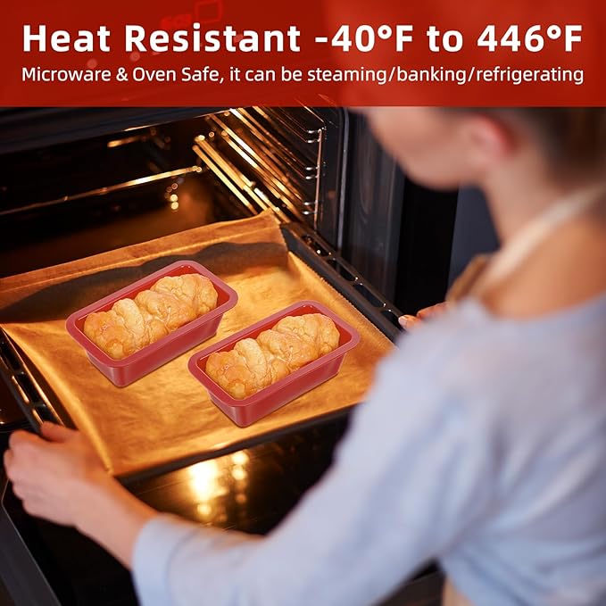 Tobeelec 10 Pcs Silicone Bread Loaf Pan, Non-Stick Silicone Loaf Pans for Baking, Silicone Baking Mold for Homemade Loaf, Bread and Meatloaf (Red)
