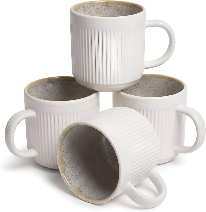 SANGO Anderson Cream Coffee Mugs Set of 4, 16.5 oz Stoneware Coffee Mug Set, Big Ceramic Tea Cup with Reactive Glaze for Cappuccino, Latte, Large Coffee Cups with Handle, Microwave & Dishwasher Safe by Sango