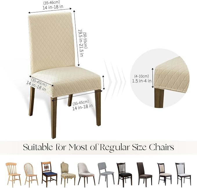 MOSAYT 100% Waterproof Dining Room Chair Covers Set of 6, Super Fit Stretch Jacquard Parson Chairs Slipcovers Removable Washable Chair Seat Protectors for Home, Kitchen, Banquet (Beige) - Image 6