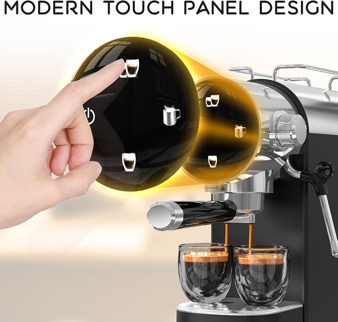 AYCHIRO 20 Bar Semi-Automatic Espresso Machine, Touch Panel Espresso Maker with Milk Frother Steam Wand, Cappuccino Latte Coffee Machine, Removable Water Tank for Home Barista, Black - Image 8