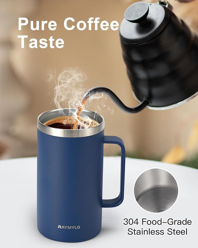 RAYMYLO Insulated Coffee Mug 24 oz, Spill-Proof & Detachable Slider Lid | Double Wall Stainless Steel with Thorough Clean Lid & Handle, Cold for 9 Hrs, Suitable for Camp Home Office - Image 5