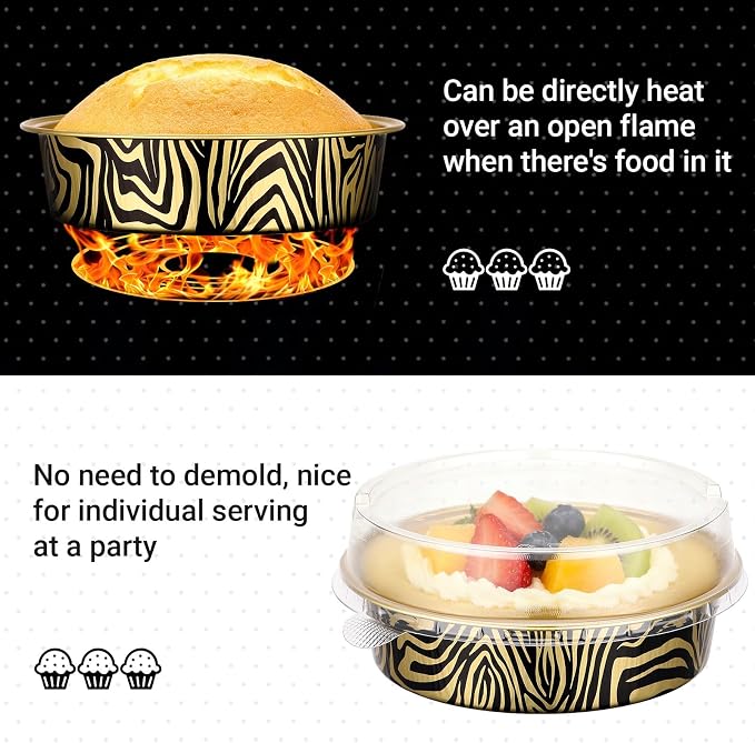 Beasea 7.3oz Cheesecake Pan with Lids, 20 Pack 4 Inch Round Aluminum Foil Disposable Tart Tins, Cupcake Container with Lids Mini Pie Tart Pans Baking Cups For Pizza Quiche - Tiger Stripes - Image 3