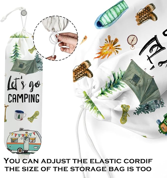 2Pcs Camping Plastic Bag Holder, Wall Mount Trash Bag Holder, Tent Rv Bonfire Reusable Grocery Bags Organizer Storage Dispenser for Camp Kitchen Pantry, Camping Gifts for Women Men Camper - Image 4