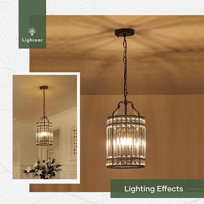 Modern Black Pendant Island Light Fixtures for Kitchen, Luxury Elegant Crystal Small 4-Light Chandeliers for Dining Room, Industrial Cage Hanging Ceiling Lighting for Bedroom Foyer Hallway - Image 6