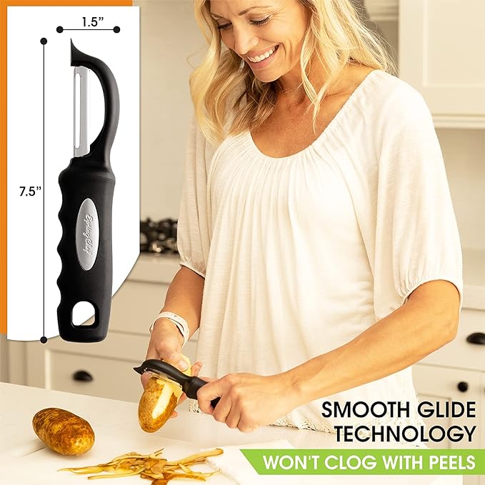 Spring Chef Swivel Vegetable Peeler for Kitchen w/Soft Grip Handle, Black | Premium Potato Peeler w/ Ultra Sharp Stainless Steel Blades, Multifunctional Veggie Peeler for Apple, Carrot, Cucumber, Fruit - Image 4
