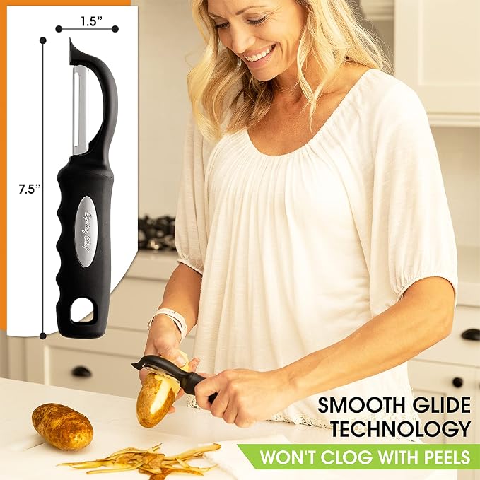 Spring Chef Swivel Vegetable Peeler with Soft Grip Handle, Set of 2, Black | Premium Potato Peeler w/ Ultra Sharp Stainless Steel Blades, Multifunctional Veggie Peeler for Apple, Carrot, Cucumber, Fruit - Image 3