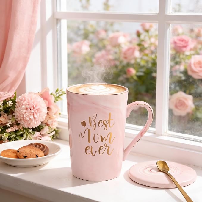 YHRJWN Birthday Gifts for Mom, Best Mom Ever Coffee Mug, Mom Mothers Day Gifts from Daughter Son, Moms Gift Idea for Birthday, Valentines Day, Present for Moms Mothers, 14 Oz Pink - Image 3