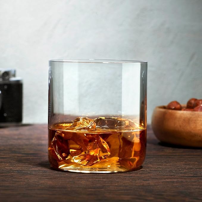 NUDE Whiskey Glasses Set of 4 DOF – 13.25 oz Premium Lead-Free Crystal Old Fashioned Rocks Glasses for Whisky, Scotch & Bourbon – Subtle Curved Base, Dishwasher Safe Barware - Image 4