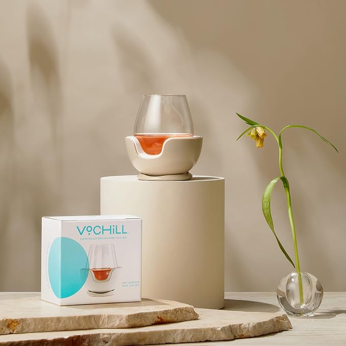 VoChill Stemless Wine Glass Chiller | Keep the Chill In Your Glass | Made In USA | Separable & Refreezable Chill Cradle | Actively Chills Stemless Glassware | Sand, Pair Stemless - Image 8