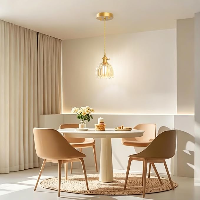 Ralbay Vintage Pendant Lights Kitchen Island,Amber Tulip Glass Shade,3Packs | Mini Pendant Light Fixture with Switch, Adjustable Brass Hanging Light for Bedroom, Dining Room, Hallway, Bar - Image 9