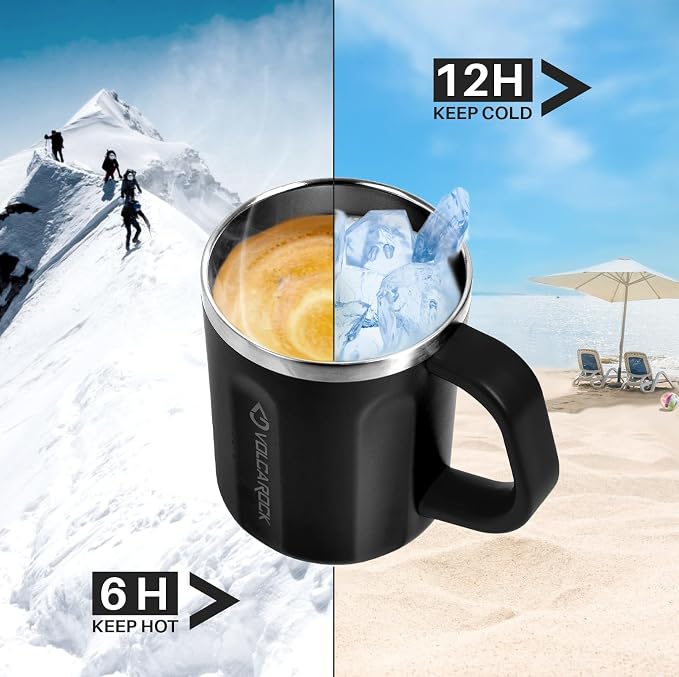 Stainless Steel Coffee Mug with Handle, 16 oz Double Wall Vacuum Insulated Travel Mug Tumbler With Slider Lid, Great Tea Mug for Men and Women (Black) - Image 3