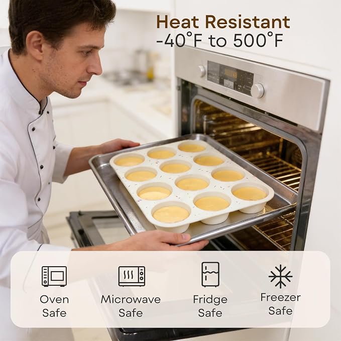 Silicone Muffin Pans for Baking,12 Cup Nonstick Cupcake Pan 2Pcs | Food-Grade Silicone Muffin Tin, Oven Dishwasher Freezer Safe Silicone Molds for Home Baking DIY, Cupcakes, Egg Bites - Image 4